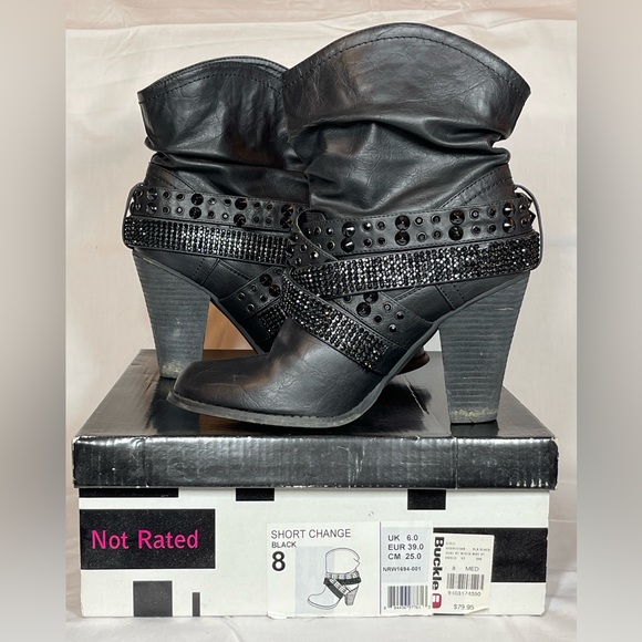 Not Rated pleather black booties with black studs size 8 - Picture 6 of 6